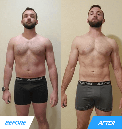 In 12 weeks, Devin cut 14 lb, 5% body fat, and over 3 inches from his waist and cumulatively gained over 50 lb on his main lifts. The coaching program “exceeded expectations.” Devin P. (35 years old)